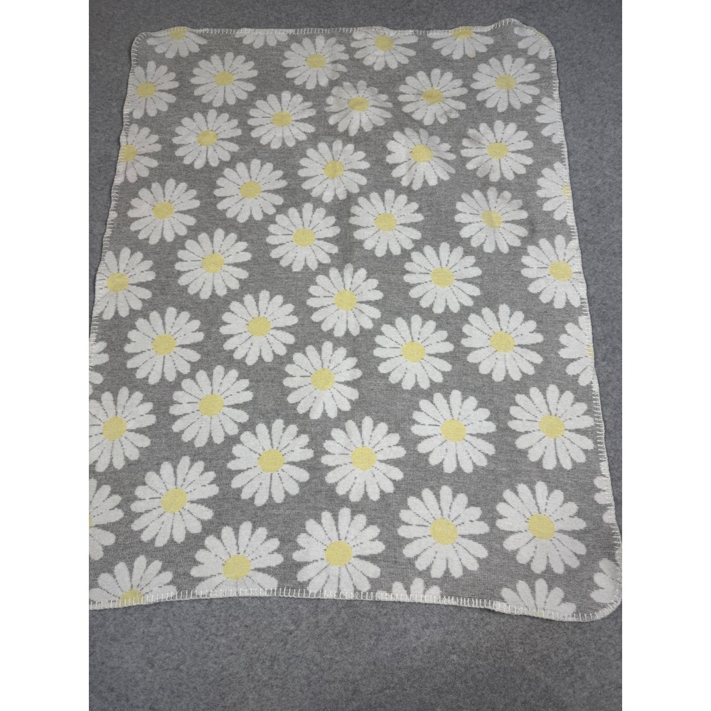 Pottery Barn Kids Sunshine Daisy Baby Blanket Jacquard Weave Gray Yellow
